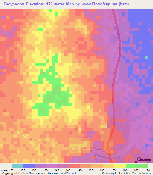 Zagyangon,Myanmar Elevation Map