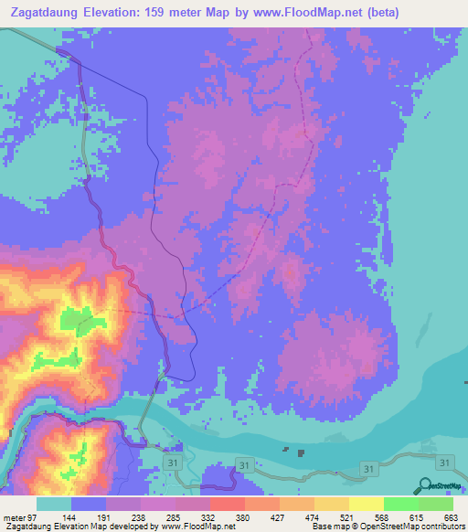 Zagatdaung,Myanmar Elevation Map