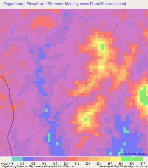 Zagatdaung,Myanmar Elevation Map