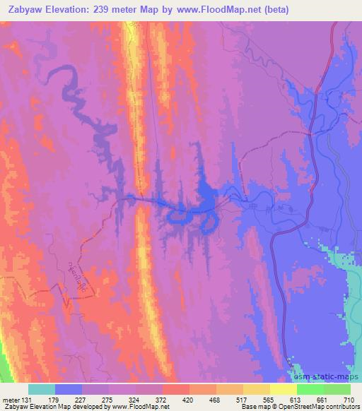 Zabyaw,Myanmar Elevation Map