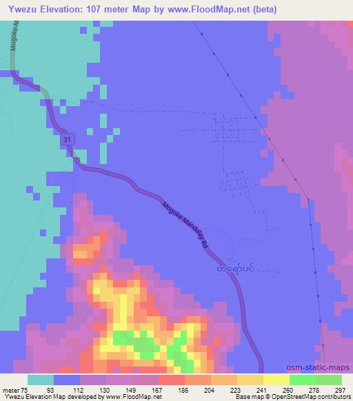 Ywezu,Myanmar Elevation Map