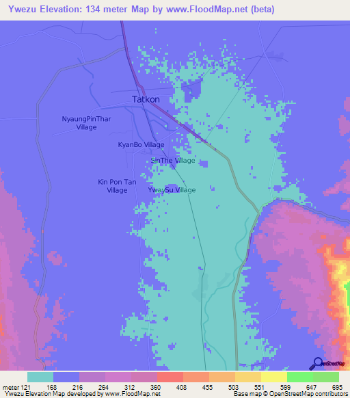 Ywezu,Myanmar Elevation Map