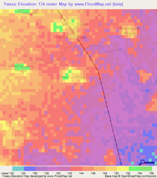 Ywezu,Myanmar Elevation Map