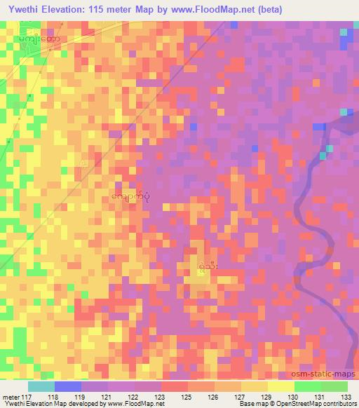 Ywethi,Myanmar Elevation Map