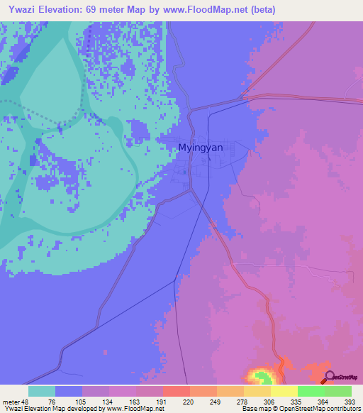 Ywazi,Myanmar Elevation Map