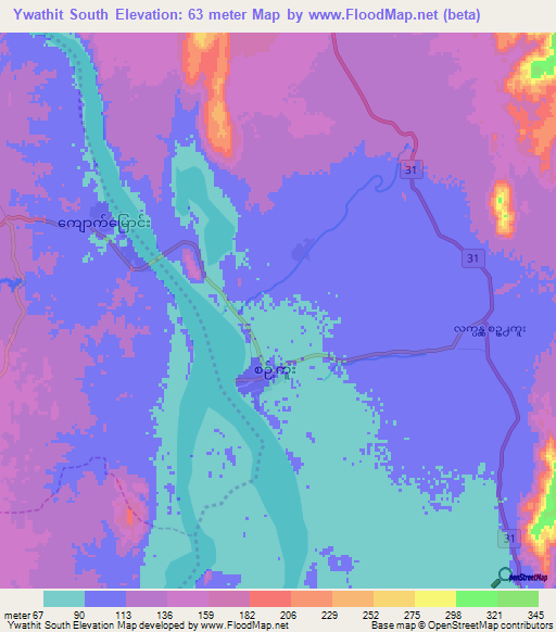 Ywathit South,Myanmar Elevation Map