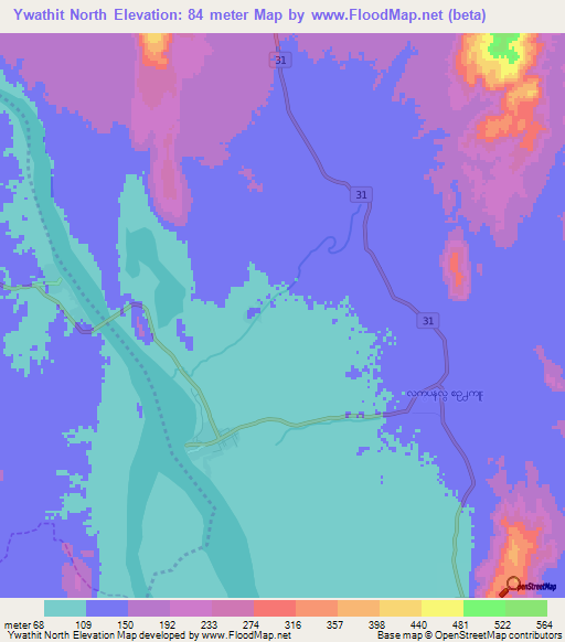 Ywathit North,Myanmar Elevation Map