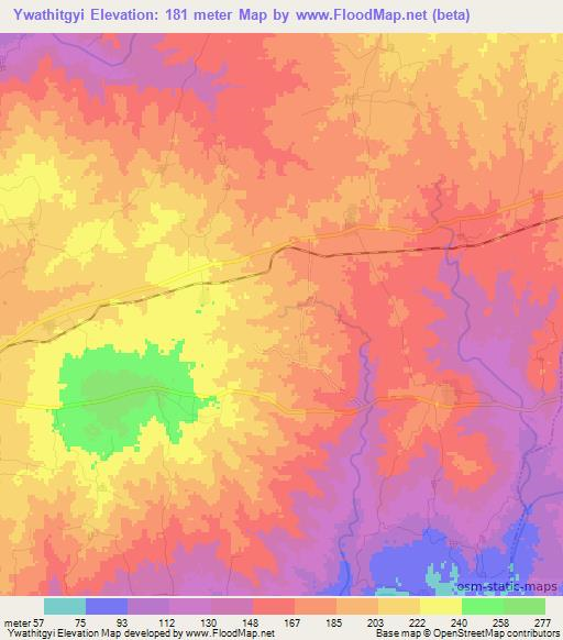 Ywathitgyi,Myanmar Elevation Map