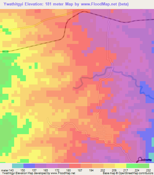 Ywathitgyi,Myanmar Elevation Map