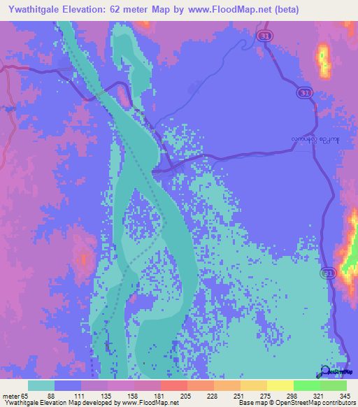 Ywathitgale,Myanmar Elevation Map