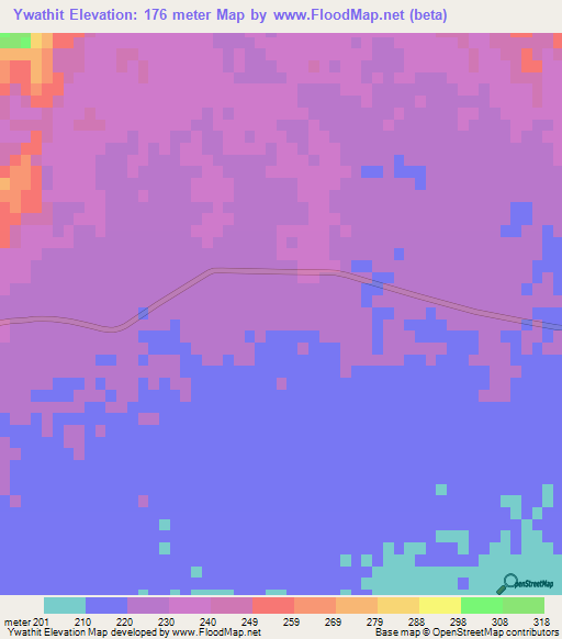 Ywathit,Myanmar Elevation Map