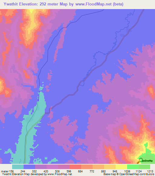 Ywathit,Myanmar Elevation Map