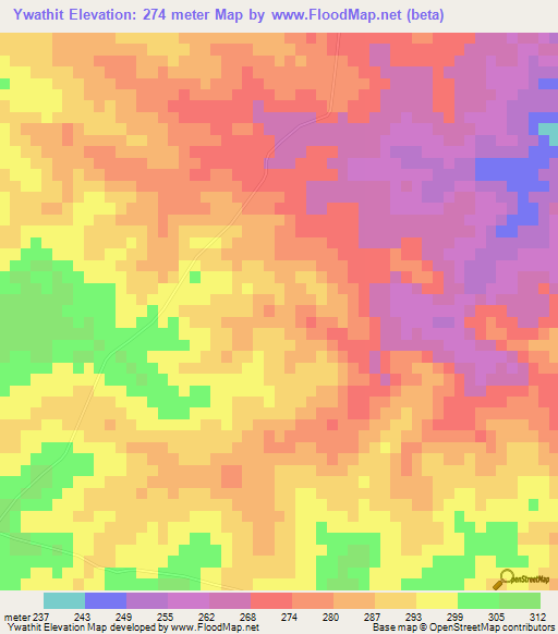 Ywathit,Myanmar Elevation Map