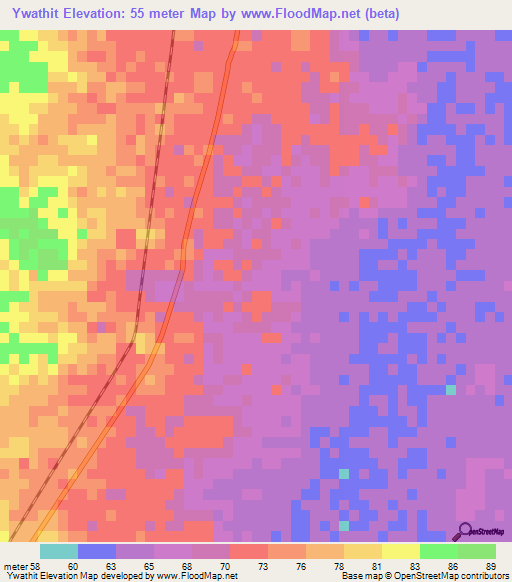 Ywathit,Myanmar Elevation Map