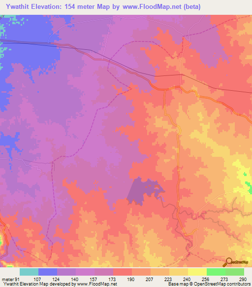 Ywathit,Myanmar Elevation Map