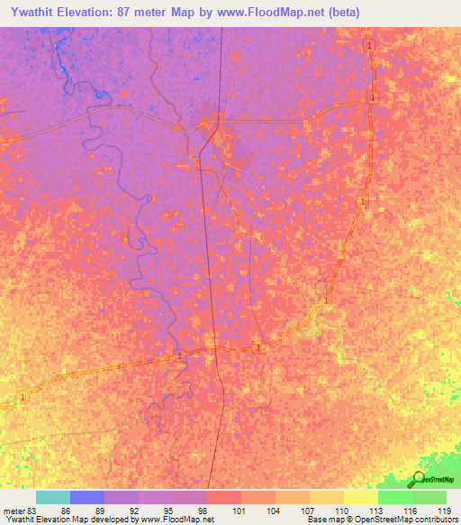 Ywathit,Myanmar Elevation Map