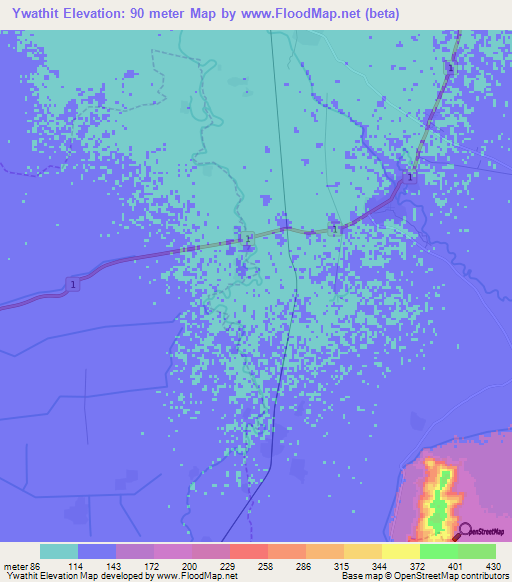 Ywathit,Myanmar Elevation Map