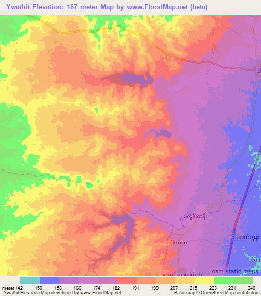 Ywathit,Myanmar Elevation Map