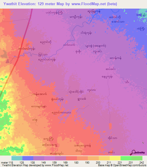 Ywathit,Myanmar Elevation Map