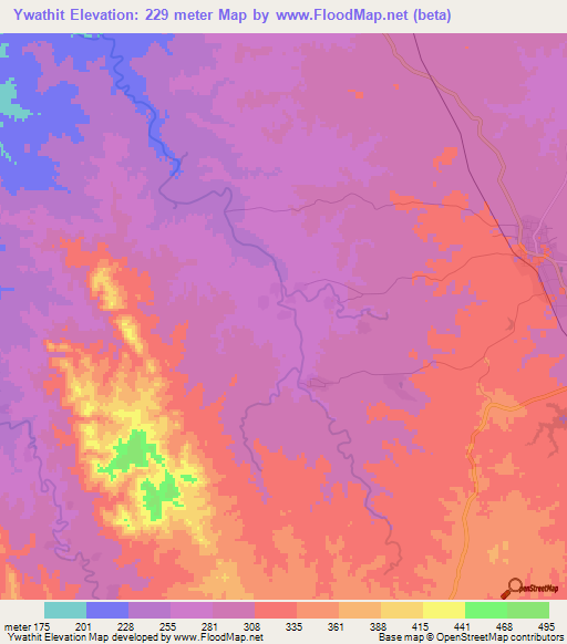 Ywathit,Myanmar Elevation Map