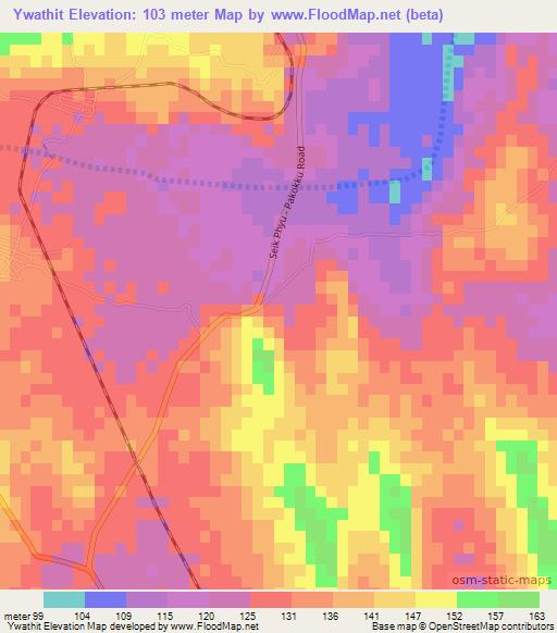 Ywathit,Myanmar Elevation Map