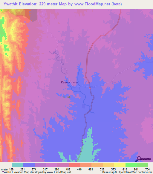 Ywathit,Myanmar Elevation Map