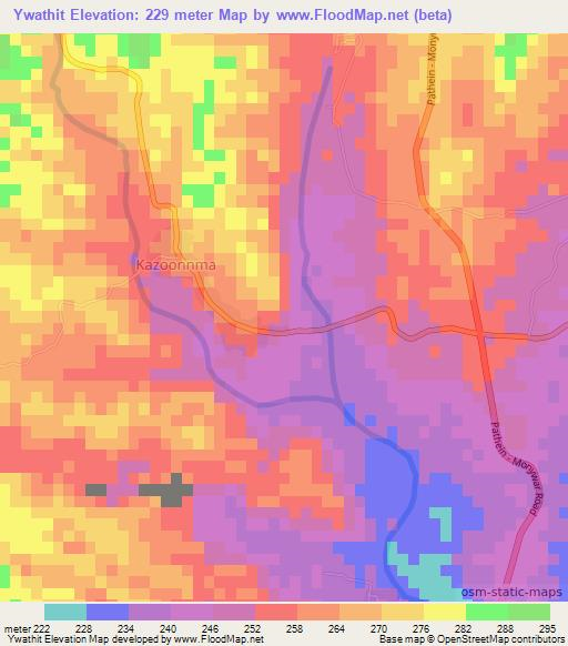 Ywathit,Myanmar Elevation Map