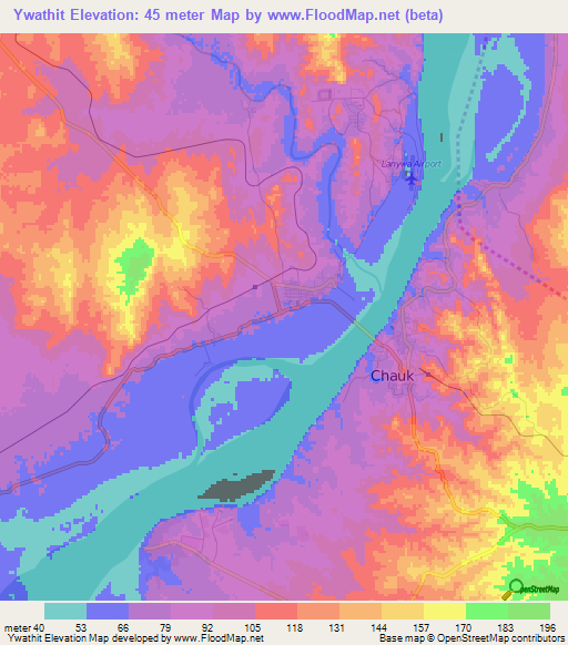 Ywathit,Myanmar Elevation Map