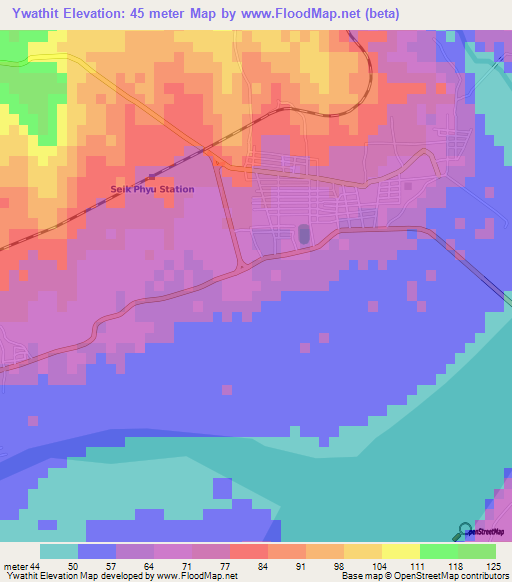 Ywathit,Myanmar Elevation Map