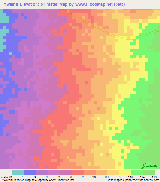 Ywathit,Myanmar Elevation Map