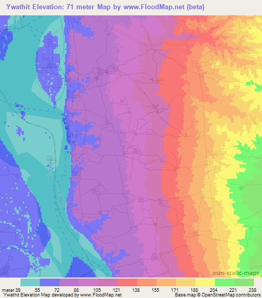 Ywathit,Myanmar Elevation Map