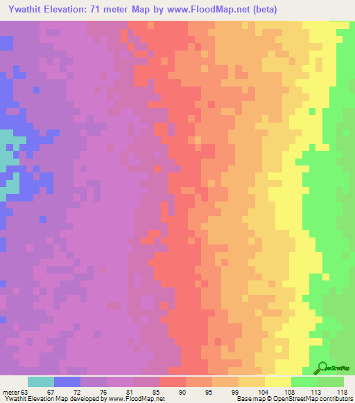 Ywathit,Myanmar Elevation Map