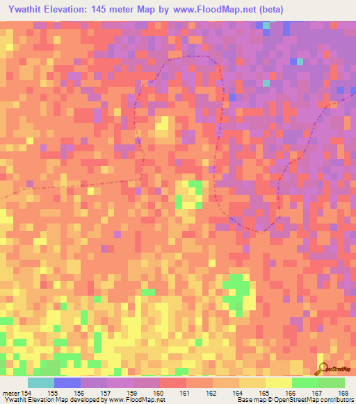 Ywathit,Myanmar Elevation Map