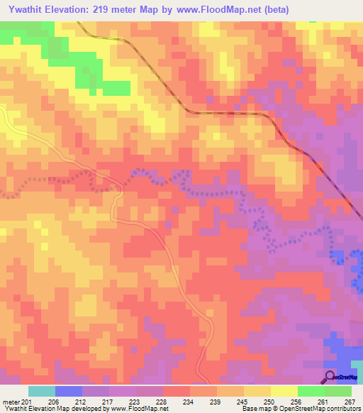 Ywathit,Myanmar Elevation Map