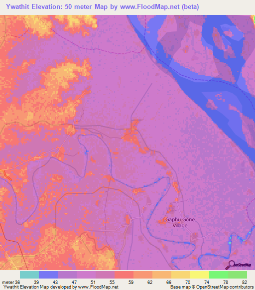 Ywathit,Myanmar Elevation Map