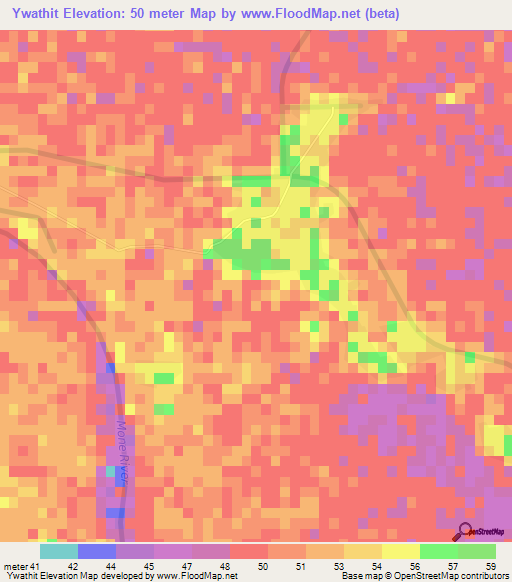 Ywathit,Myanmar Elevation Map