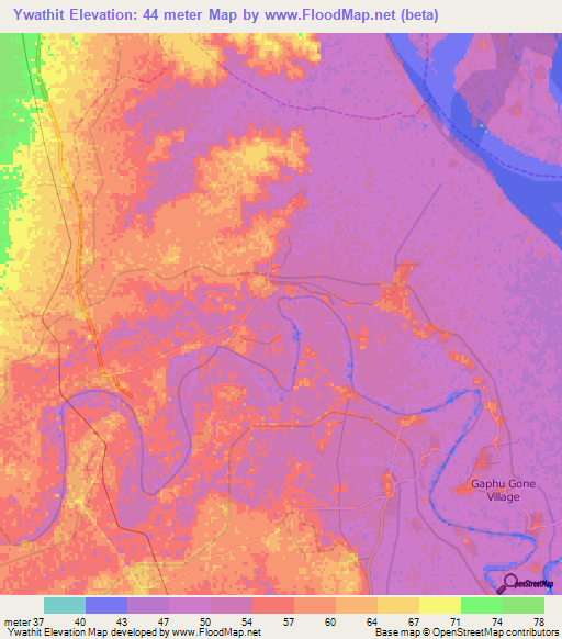 Ywathit,Myanmar Elevation Map