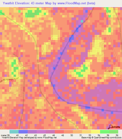 Ywathit,Myanmar Elevation Map