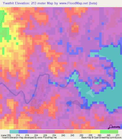 Ywathit,Myanmar Elevation Map