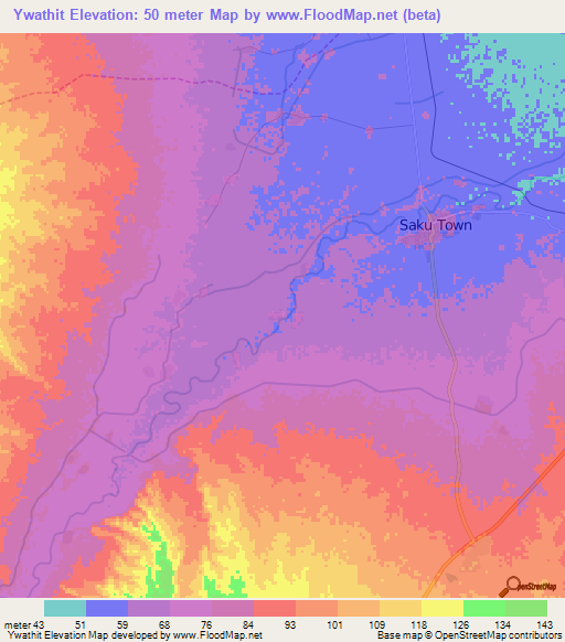 Ywathit,Myanmar Elevation Map