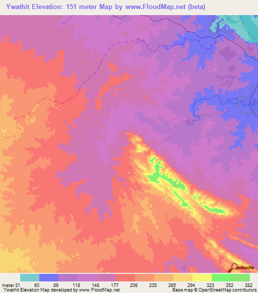 Ywathit,Myanmar Elevation Map