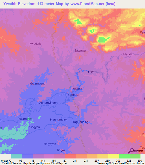 Ywathit,Myanmar Elevation Map