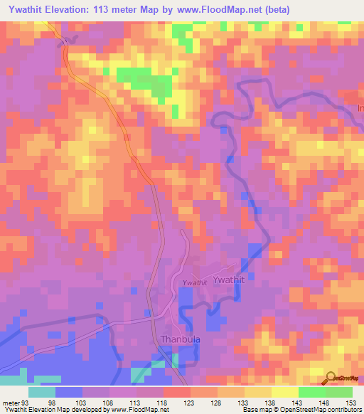 Ywathit,Myanmar Elevation Map