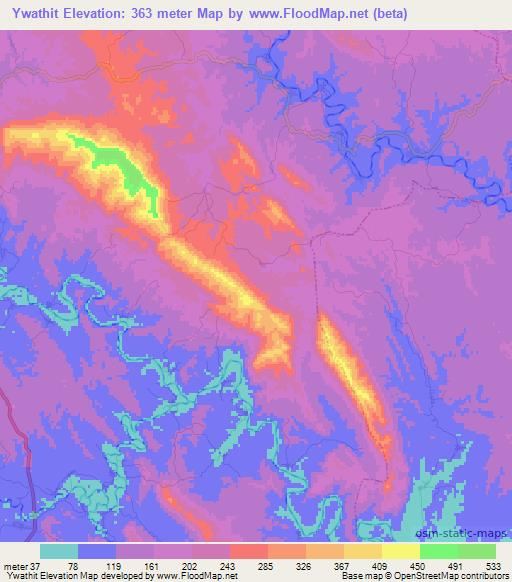 Ywathit,Myanmar Elevation Map