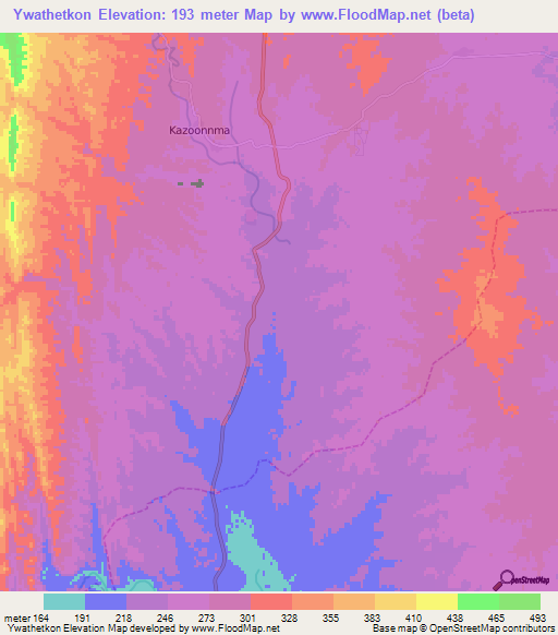 Ywathetkon,Myanmar Elevation Map