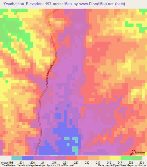 Ywathetkon,Myanmar Elevation Map