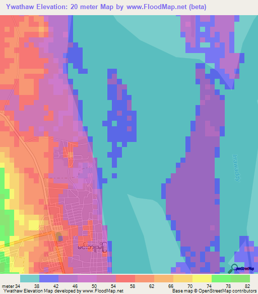 Ywathaw,Myanmar Elevation Map