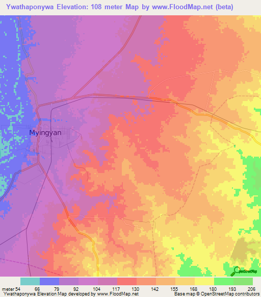 Ywathaponywa,Myanmar Elevation Map