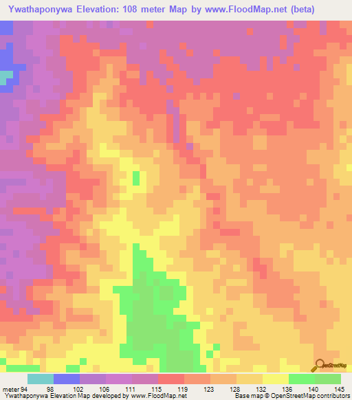 Ywathaponywa,Myanmar Elevation Map