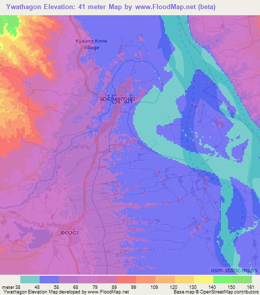 Ywathagon,Myanmar Elevation Map